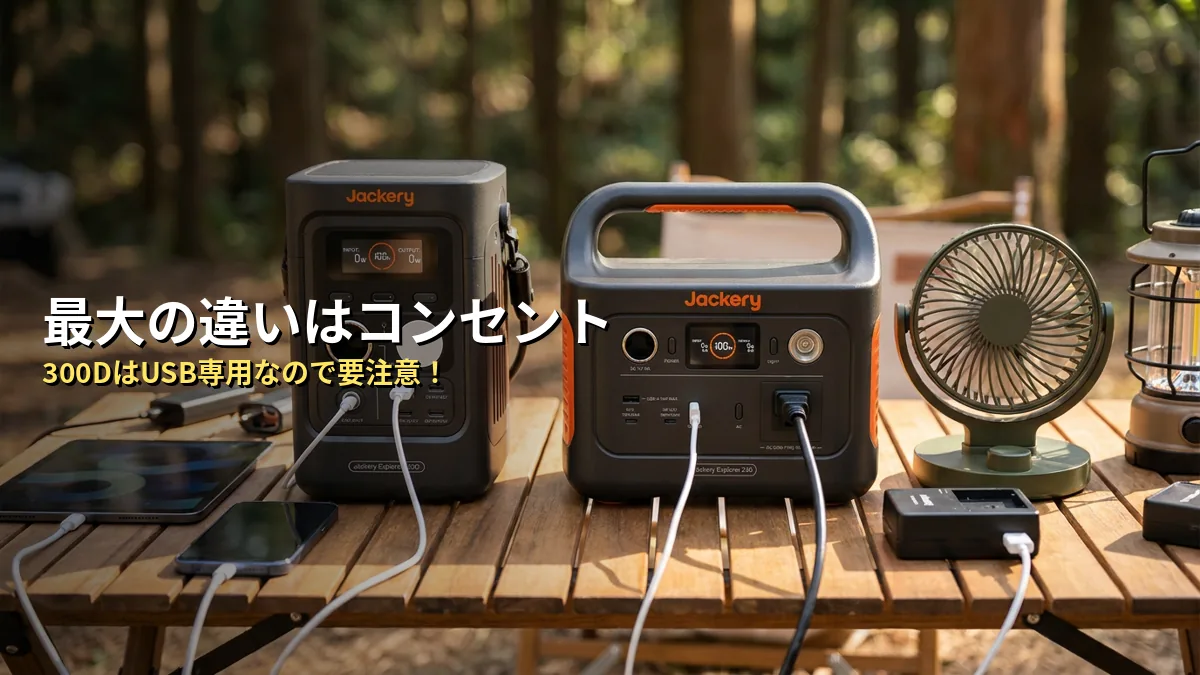Jackery 300Dと240 Newの最大の違いは「コンセントの有無」