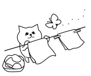 洗濯物を干す猫